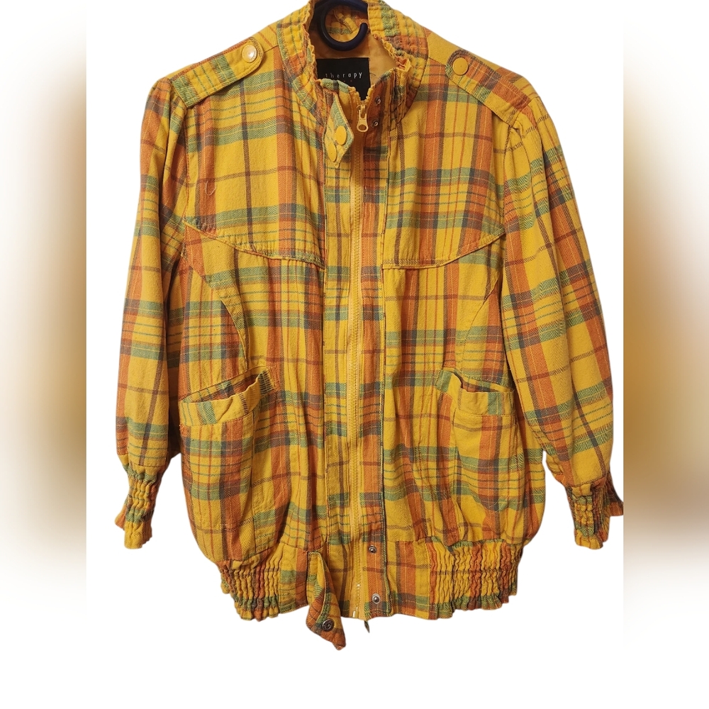 therapy  Vintage Plaid Elastic Smock Cuffs & Waist jacket Lightly Lined